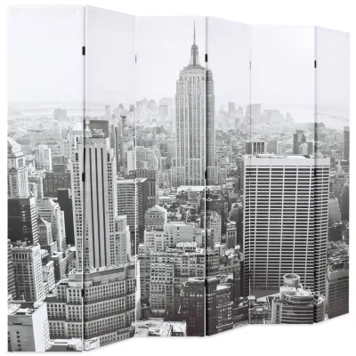 Zložljiv Paravan - Sobne pregrade 228x170 cm New York podnevi črn in bel