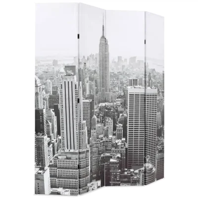 Zložljiv Paravan - Sobne pregrade 160x170 cm New York podnevi črn in bel