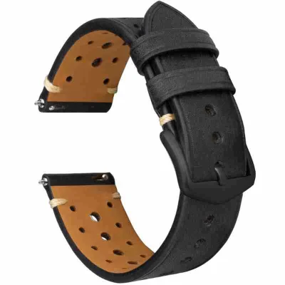 Črn mat usnjen pašček za uro za Huawei Tissot  16 mm