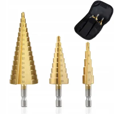 Rosfix Set Stožčastih Svedrov – Titanova Prevleka, HSS, 4–32 mm, 3 Kosi, Etui | Stopnjevanje na 2 mm