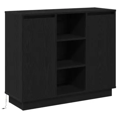 vidaXL Stranska omara z LED Črna hrast 90x32x75 cm Inženirski les