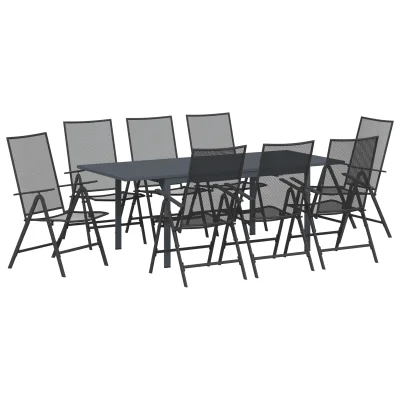 VidaXL 9-delni set pohištva v hodniku, antracitno jeklo, VidaXL raztegljiva vrtna miza, antracit (140-210)x90x73 cm, jeklo