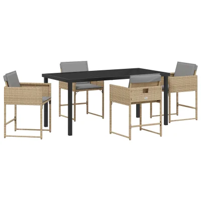 vidaXL 5-delni vrtni jedilni set z blazinami bež poly rattan