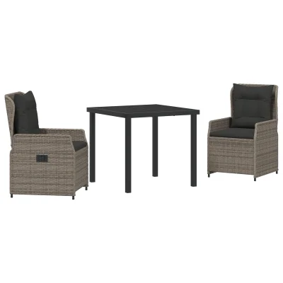 vidaXL 3-delna vrtna jedilna garnitura siva poli ratan