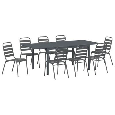 vidaXL 9-delni vrtni jedilni set anthracite jeklo, vidaXL raztegljiva vrtna miza anthracite (140-210)x90x73 cm jeklo