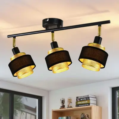 NETTLIFE stropna svetilka s 3 reflektorji, E14, črna, vintage, s plamenom, retro