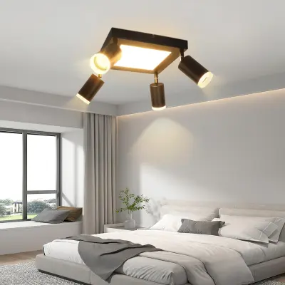 NETTLIFE Stropna svetilka, 4 žarnice, GU10, 3000k, 20W, črna, kuhinjska svetilka, toplo bela, vrtljiva, za hodnik