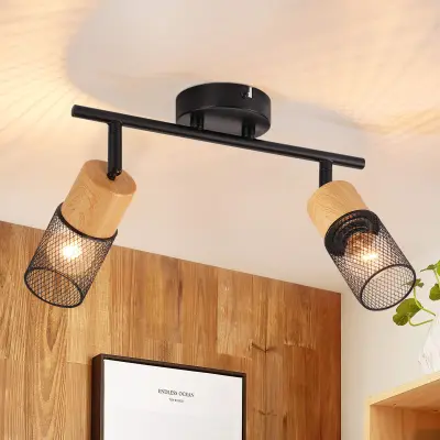 NETTLIFE stropna svetilka 2 žarnici starinski stropni reflektor nastavljivi leseni reflektorji E14 retro