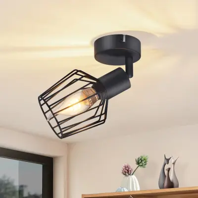 NETTLIFE Stropna svetilka E14 - kovinska, industrijska svetilka za hodnik, stenska svetilka za hodnik in dnevno sobo, črna