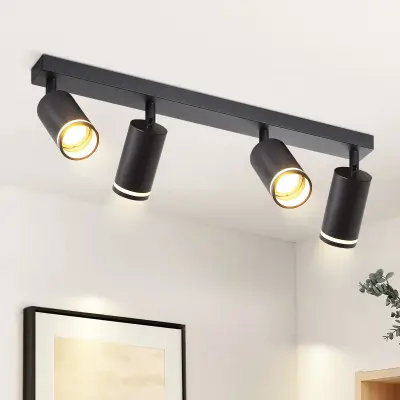 NETTLIFE LED stropna svetilka s 4 plameni, črna stropna svetilka GU10, vrtljiva reflektorska svetilka, lesena stenska svetilka,brez žarnice