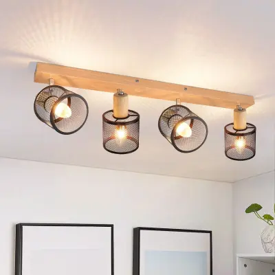 NETTLIFE Stropna svetilka s 4 žarnicami, videz črnega lesa - E14, 4 žarnice max 25 W, moderna, za dnevno sobo, spalnico