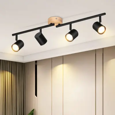 NETTLIFE LED stropna svetilka s 4 plameni - črna stropna svetilka GU10, vrtljiva, lesena, stenska svetilka,brez žarnice