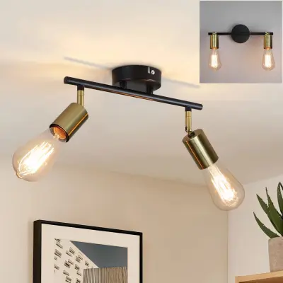 NETTLIFE 2 vintage stropna reflektorja E27 črno-zlata svetilka za hodnik moderna industrijska stropna svetilka za dnevno sobo
