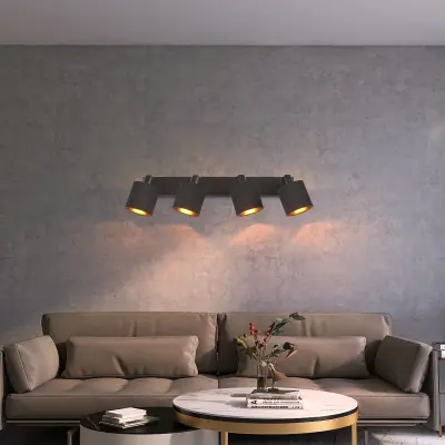 NETTLIFE 4 starinske črne stropne svetilke E14, vrtljive za 350°, MAX. 25W s tkaninskim zaslonom za spalnico, hodnik, dnevno sobo (brez žarnice)