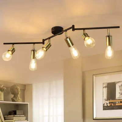 NETTLIFE 6 stropnih reflektorjev E27 retro vintage zlata kovinska vrtljiva stropna svetilka za spalnico, maks. 25 W, žarnice niso priložene