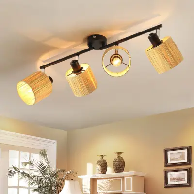 NETTLIFE Stropna svetilka s 4 plameni, E14, naravno črna, papirnata, za dnevno sobo