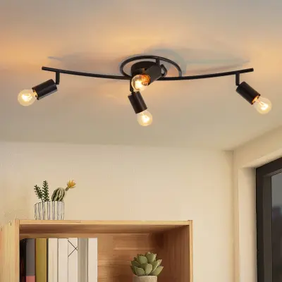 NETTLIFE Vintage črna stropna svetilka s 4 plameni, vrtljiva, 350° industrijska