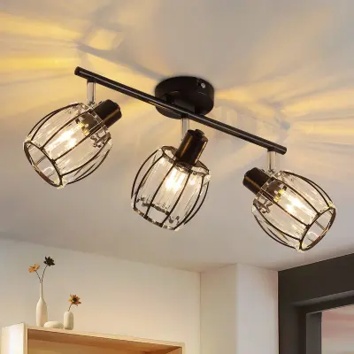 NETTLIFE Stropna svetilka, reflektor, 3 plameni, retro E14, stropna svetilka, kristalni senčnik za hotel
