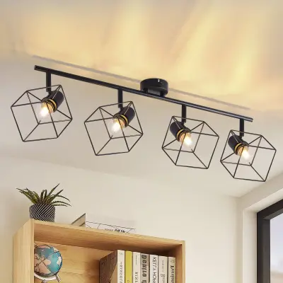 NETTLIFE Črna stropna svetilka E14 Vintage kovinska stropna svetilka za dnevno sobo, nastavljiva brez žarnice