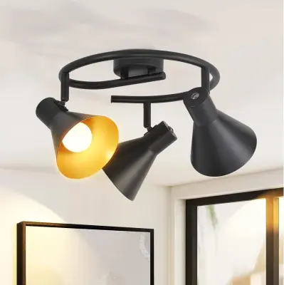 NETTLIFE 3-točkovna stropna svetilka, dnevna soba, črna, kuhinja, E14, vintage industrijska, kovinska, za spalnico, hodnik