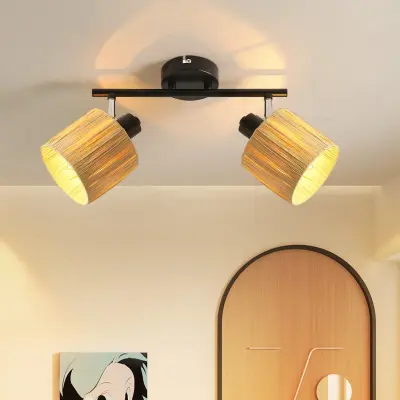 NETTLIFE Stropna svetilka z 2 plamenoma, E14, naravno črna, papirnata, za dnevno sobo