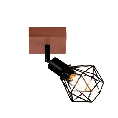 NETTLIFE Stropna svetilka Črna Lesena E14 Vintage Kovinska Vrtljiva 350° Maks. 40W Za Hodnik Dnevna Soba Spalnica Kuhinja