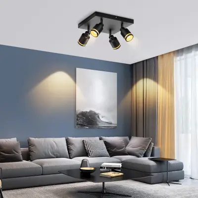 NETTLIFE LED stropna svetilka, 4 kvadratnih reflektorjev, črna, nastavljivi GU10, notranji kovinski, brez žarnice