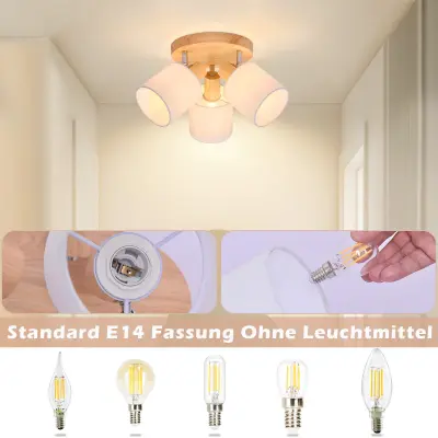 NETTLIFE Stropna svetilka s 3 žarnicami, okrogla lesena LED stropna svetilka E14