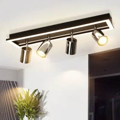 NETTLIFE LED stropni reflektor s 4 plameni: nastavljiv stropni reflektor GU10, kuhinjska svetilka, srebrn reflektor 18 W