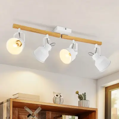 NETTLIFE Vintage E14 nastavljiva stropna svetilka s 4 plameni z visokokakovostnim dizajnom iz zrnatega lesa