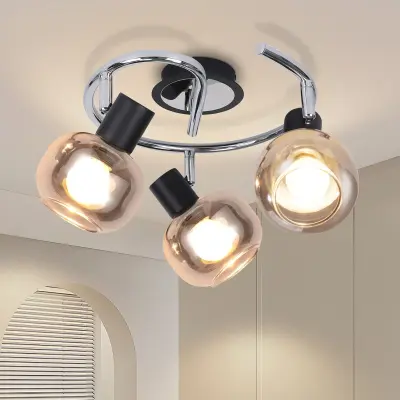 NETTLIFE Stropna svetilka, reflektor, E14, moderna, dimljena steklena, 3 plameni, vrtljiva za 350°