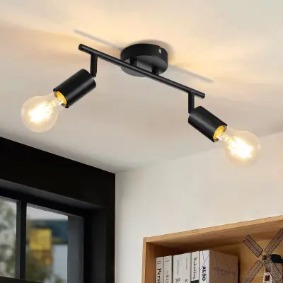 NETTLIFE Stropna svetilka Črna 2 žarnici Stropni reflektor E27 Vintage Industrijska