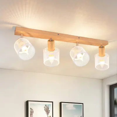 NETTLIFE Stropna svetilka 4 reflektorji bela lesena barva - stropna svetilka E14, 4 žarnice max 25w moderna za dnevno sobo, spalnico