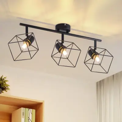 NETTLIFE Črna stropna svetilka E14 Vintage kovinska stropna svetilka za dnevno sobo, nastavljiva brez žarnice