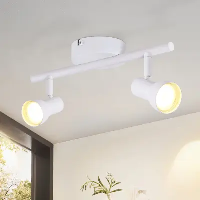 NETTLIFE stropna svetilka z 2 plamenoma, moderna oblika, bela GU10 kovinska svetilka, 350° nastavljiva stropna svetilka