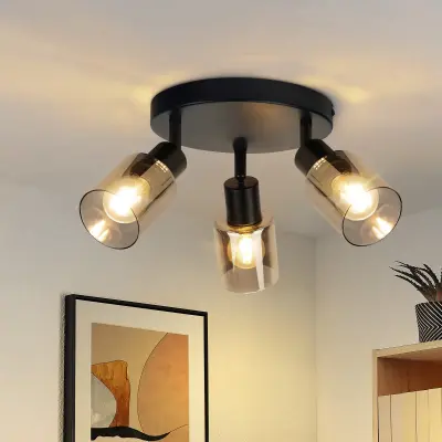 NETTLIFE Stropna svetilka, reflektor, 3 plameni, črna, industrijska, E14, stropna svetilka za dnevno sobo