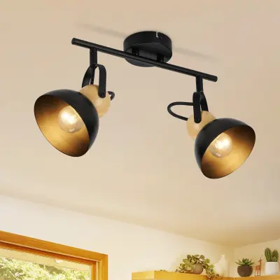 NETTLIFE Vintage črna stropna svetilka z dvema plamenoma E27, nastavljiva retro industrijska kovinska svetilka za hodnik