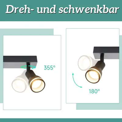 NETTLIFE stropna svetilka s 5 žarnicami, črna, GU10, vrtljiva, kovinska, za kuhinjo, pisarno, dnevno sobo, spalnico, brez žarnic