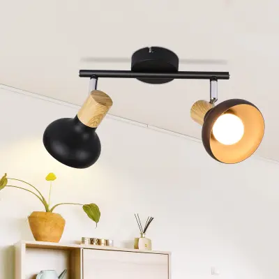 NETTLIFE Stropna svetilka, reflektor, 2 plamena, E14, vintage črna, stropna svetilka za dnevno sobo, hotel