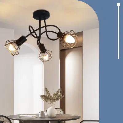 NETTLIFE LED stropna svetilka 3 žarnice črna vintage nastavljiva industrijska svetilka E14