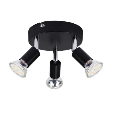 NETTLIFE 3 GU10 stropni reflektorji črne kovine, nastavljivi industrijski slog, za notranjost hodnika in dnevne sobe