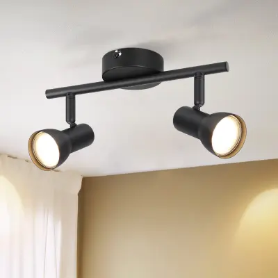 NETTLIFE stropna svetilka z 2 plamenoma, črna, moderna, GU10, kovinska, vrtljiva za 350°