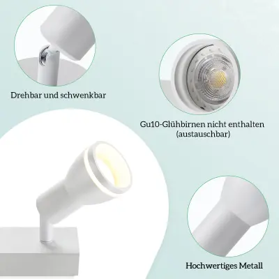 NETTLIFE stropna svetilka s 6 reflektorji, bela: kovinska stropna svetilka GU10, vrtljiva notranja svetilka za pisarno in dnevno sobo, brez žarnic