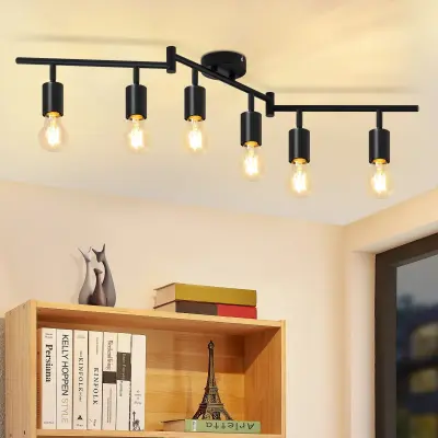 NETTLIFE Stropna svetilka Črna E27 Vintage 6 Plamenov Industrijska stropna svetilka