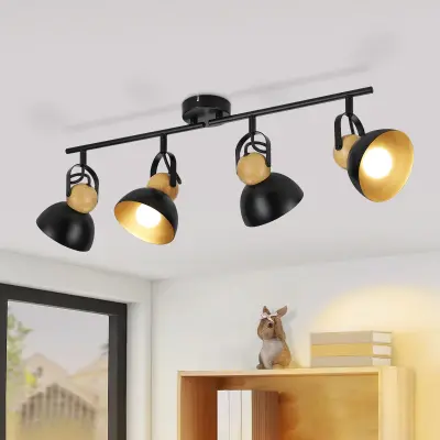 NETTLIFE Vintage črna stropna svetilka E27 nastavljiva svetilka za hodnik retro industrijska kovinska 4 plameni