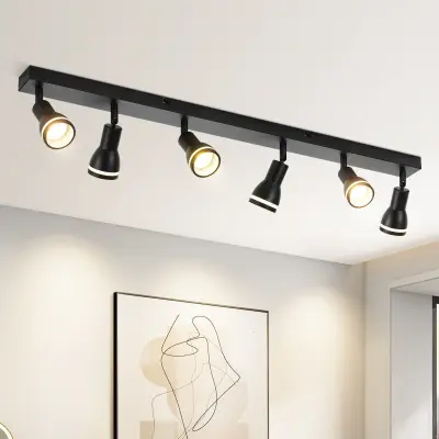 NETTLIFE stropna svetilka 6 reflektorjev črne barve, kovinska stropna svetilka GU10, vrtljiva notranja svetilka za kuhinjo, brez žarnic