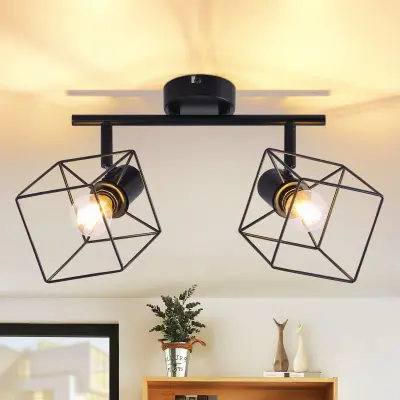 NETTLIFE Črna stropna svetilka E14 Vintage kovinska nastavljiva stropna svetilka brez žarnice za spalnico