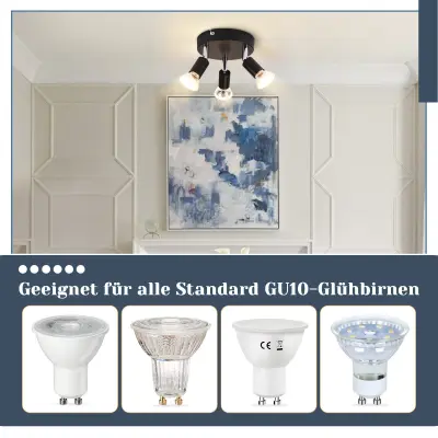 NETTLIFE LED stropna svetilka GU10 - 3 moderni okrogli stropni reflektorji stropni reflektorji za spalnico in dnevno sobo, brez žarnice črne barve