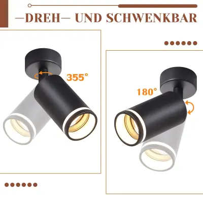 NETTLIFE Črna stropna svetilka z 1 žarnico, moderna stropna svetilka GU10, nastavljiva notranja kovinska svetilka