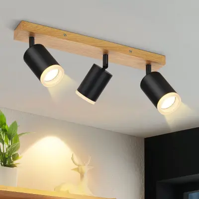 NETTLIFE Stropna svetilka Črna Stropna svetilka Kuhinjska svetilka GU10 Vintage Lesena Stenska svetilka Vrtljiva Brez Žarnice